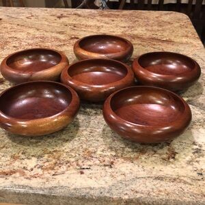 Vintage 1950’s Set Of 6 West Indies Mahogany Bowls. Hand Crafted